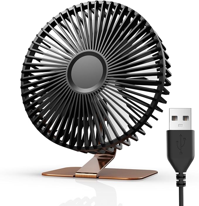 SLENPET 6 inch USB Small Desk Fan, 4 Speeds, Ultra-quiet, 90° Adjustment for Better Cooling, Portable Mini Powerful Desktop Table Fan, Mini Personal Fan for Home Office, Metal Base, Bronze