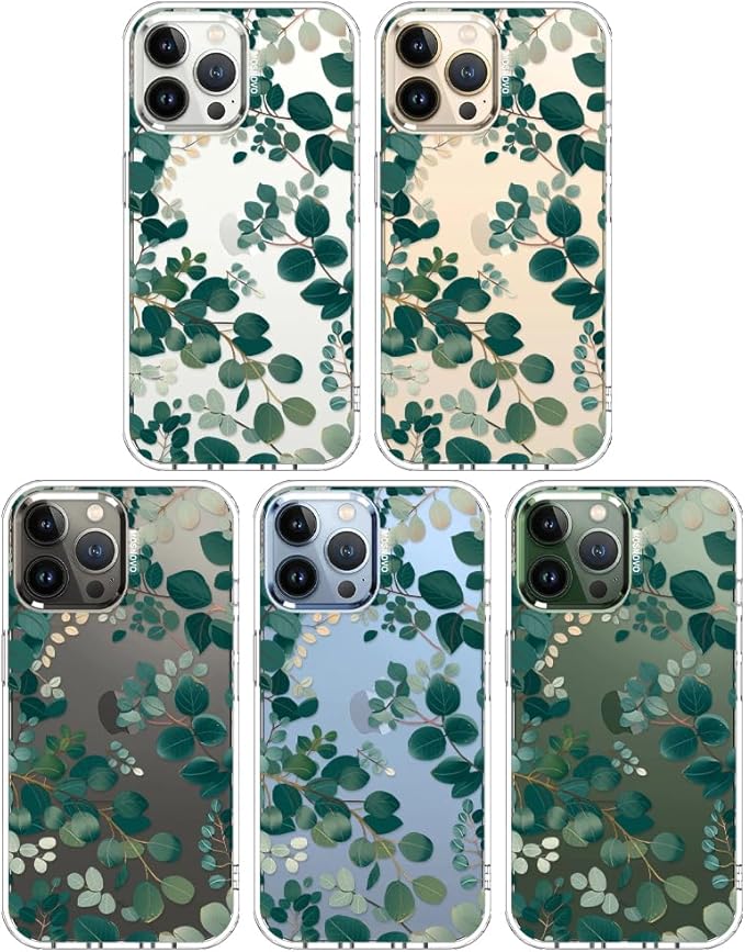 MOSNOVO Case for iPhone 13 Pro Max, [Buffertech 6.6ft Military-Grade Drop Protection] [Anti Peel Off Tech] Clear TPU Bumper Phone Case Cover Design - Eucalyptus