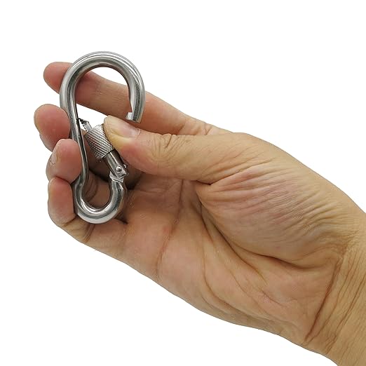 304 Stainless Steel Carabiners -3.15 inch Heavy Duty, Durable & Rust-Free Clips for Gym, Swing, Dog Leashes, Hammocks, Keychains, and More(304,M8 with Screw,Pack of 6)