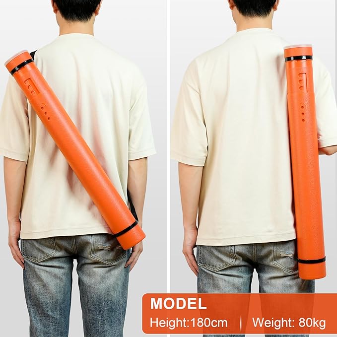 DEWEL Poster Tube, Waterproof Poster Holder Plastic Expandable Poster/Art/Document Storage Tube 24.5" to 40", Adjustable Poster Storage Blueprint Holder with Carrying Strap (Orange-Large Size)