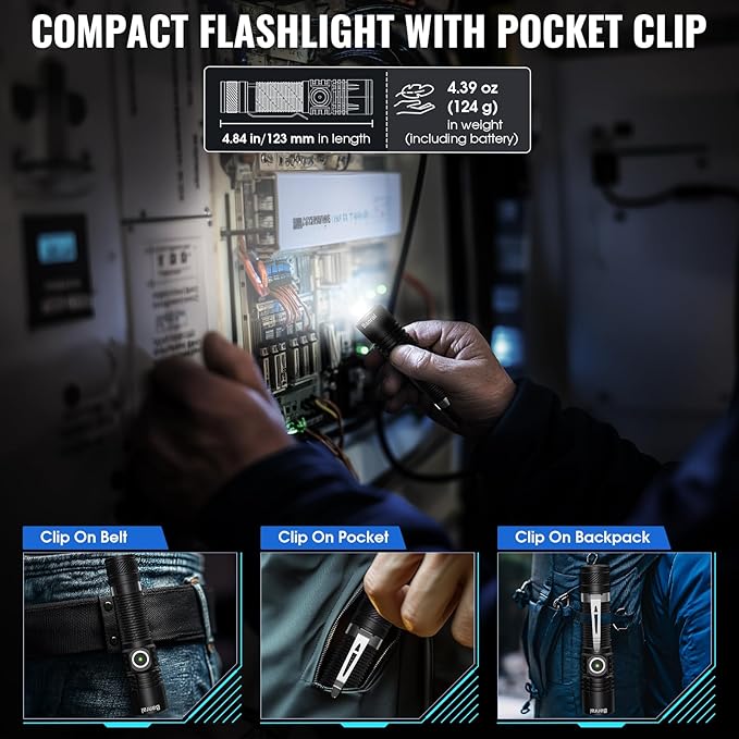 Banral Rechargeable Tactical Flashlights, High Lumens Small Mini USB-C LED Flashlight, Compact EDC Flash Light, 4 Modes&Memory Function, Waterproof Pocket Lights for Home,Camping,Emergency,Car,Hiking