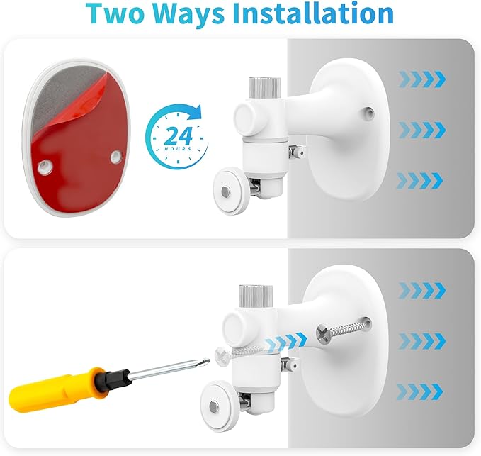 2Pack Wall Mount Bracket for Ring Stick Up Cam & Ring Outdoor Cam Plus, Adjustable Durable Mount Stand Also fit for eufy Arlo Simpllisafe Cam, Drill or No Drill Two Ways Installation Strong Adhesive