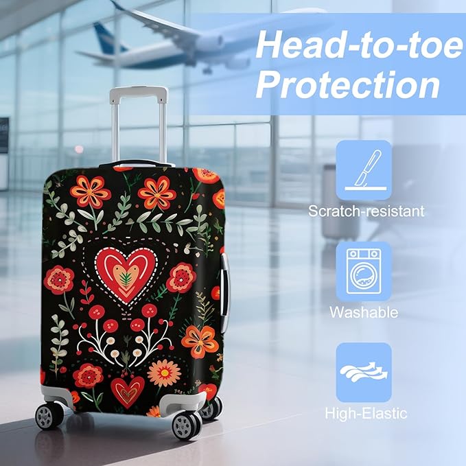 ANNA QUEEN Flowers Floral Travel Luggage Cover -Spring Stretchable Airplane Suitcase Protector Sleeve,Universal Washable Fit for 32-34 Inch Checked Baggage,Water Resistant Durable Luggage Protector