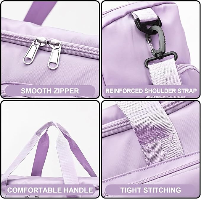 Suruid Gym Bag for Women Men, Travel Duffle Bag Large Capacity Carry On Weekender Bag With Shoe Compartment Gym Tote Dry Wet Separation Duffel Bag with Makeup Bag, Purple