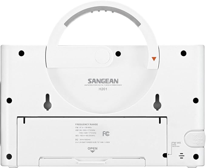Sangean H201 Shower Radio AM/FM Waterproof, Weather Alert Radio, White