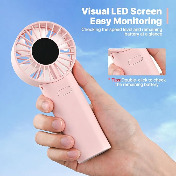 Foldable Handheld Fan, 5-Speed, High-Speed Motor, LED Display, 10 Hours long-lasting,3-IN-1 Portable Fan for Outdoor Activities, Travel, Beach