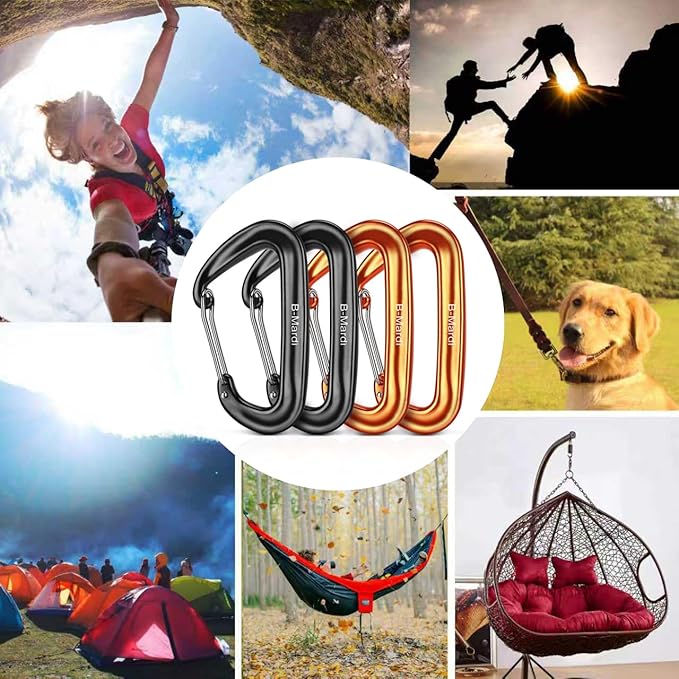 B-Mardi Carabiner Clips Heavy Duty 12kN (2697 lbs)-Lightweight Locking Carabiners for Camping, Hiking, Hammock, Dog Leash Harness, Outdoor and Gym etc, Keychains& Utility