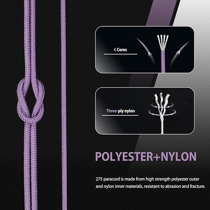 Abma Cord 2.4mm Paracord 275 100ft Nylon Rope 4 Strands Tactical Parachute Cord - Max. 275lbs - Lilac