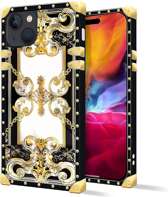 Compatible with iPhone 15 Case, Gold Grain Flowers Luxury Golden Decoration for Girl Women Soft TPU Shockproof Protective Hard PC Back for iPhone 15