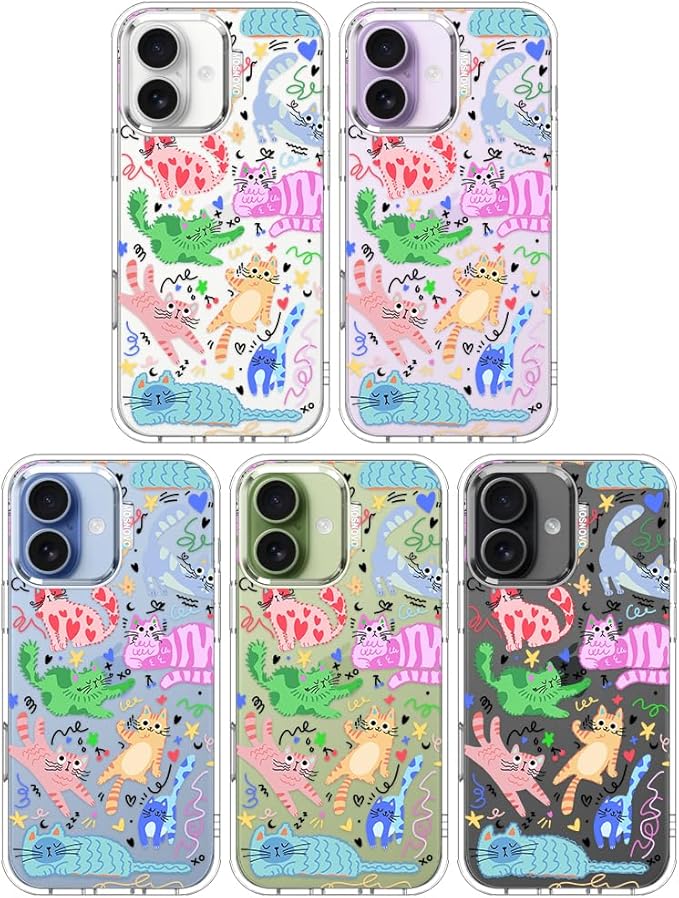 MOSNOVO for iPhone 17 Case, Shockproof Military-Grade Protection 6.6ft Drop Tested, Camera Control, Clear Phone Case for iPhone 17, Doodle Cats Design
