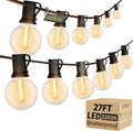 OHLUX Outdoor String Lights, 27FT LED Patio Lights with 13 Dimmable Plastic G40 Globe Bulbs(1 Spare), 2200K Waterproof Connectable Hanging Lights for Backyard Porch Cafe Party Decor E12 Socket Base
