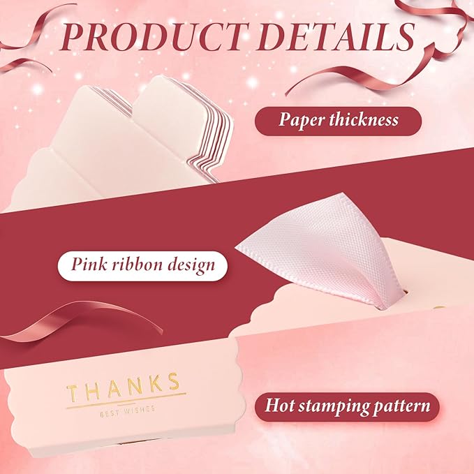 CHolic 50Pcs Party Favor Candy Box, Thank You Pink Gift Candy Box with Ribbons for Birthday Party, Bridal Shower, Wedding Decorations, Candy Table Decorations