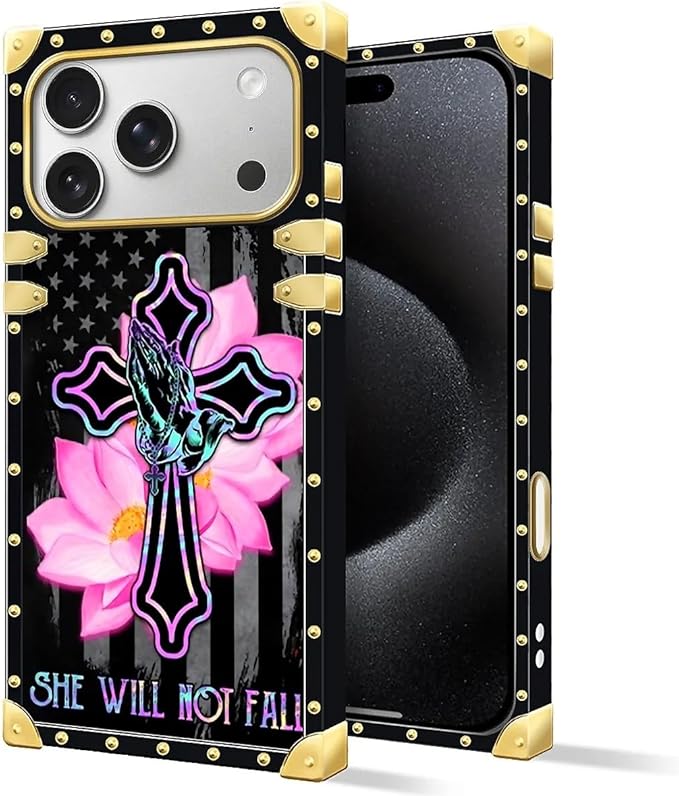 for iPhone 17 Pro Max Case Luxury Golden Decoration for Girl Women Soft TPU Shockproof Protective Hard PC Back for iPhone 17 Pro Max Crazy Pattern Praying Cross Hands