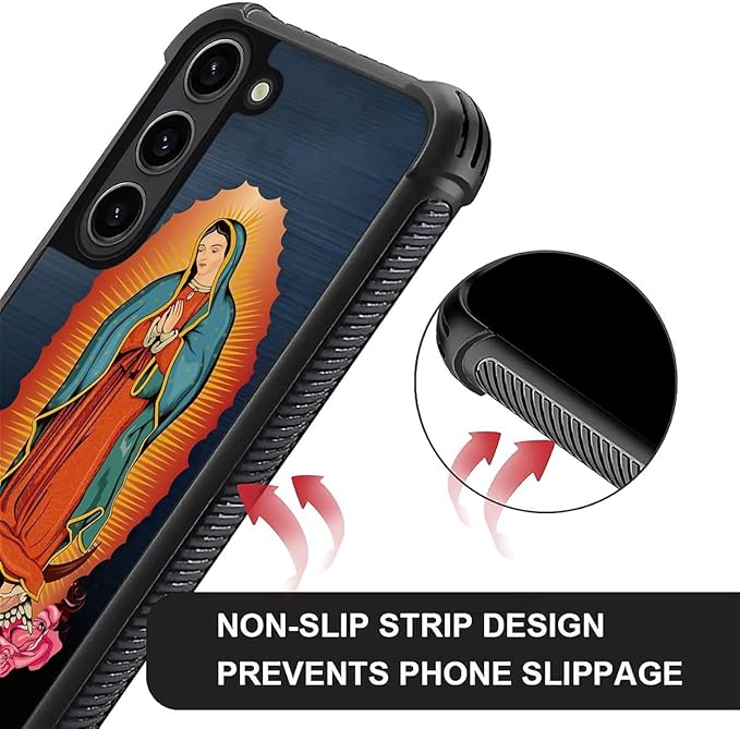 for Samsung Galaxy S23 Case, Red Virgen Guadalupe Pattern Graphic Design Girl Boy Soft Silicone Hard Acrylic Shock Protection for Samsung Galaxy S23