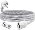 16 Gauge Braided Extension Cord 6 FT, 16/3 Flat Plug Power Cord Indoor, 3 Prong White Extension Cable Flexible for Home Dorm Room Essentials, 13A 125V 1625W, ETL Listed