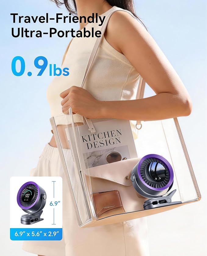 KIMMOO Portable Clip on Fan, 100-Speed Rechargeable USB Fan with LED Display, 360° Rotation & Strong Airflow Desk Fan, Up to 17 Hours Small Battery Fan for Outdoor Travel Camping Treadmill Car (Grey)