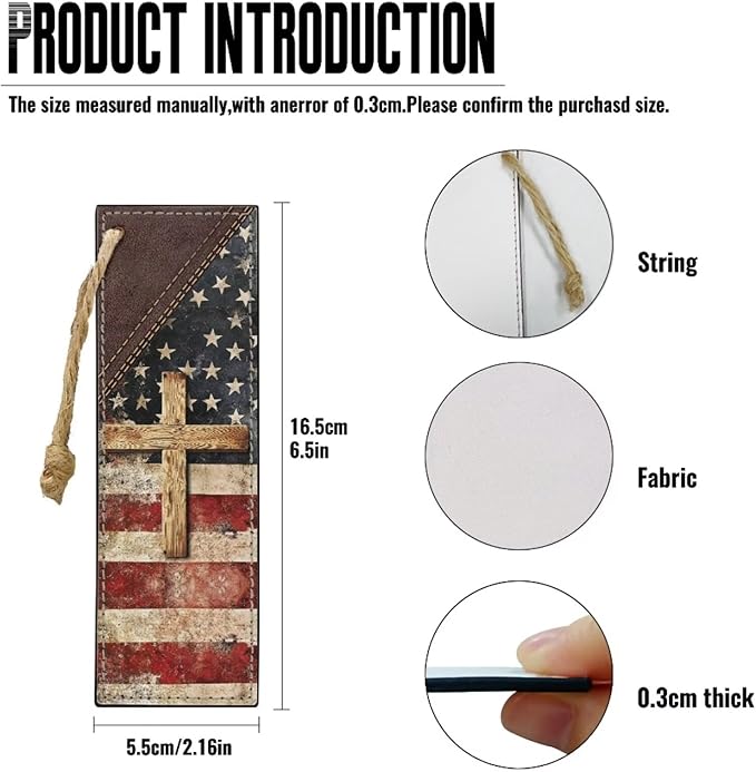 Medium Bible Cover Case for Women Men Amercan Flag and Cross PU Leather Bible Case with Bookmark Church Bag Book Carrying Case Bible Cover for Women Men Bible Case for Men Women