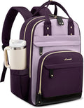 LOVEVOOK Laptop Backpack for Women with Giant Tumbler Holder Pocket,17 inch School College Book Bag Nurse Teacher Backpack,Work Travel Backpack Purse Laptop Computer Bag, Dark purple-Purple-Rust red