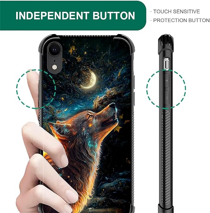 for iPhone XR Case, Star Cave Hungry Wolf Pattern Graphic Design Girl Boy Soft Silicone Hard Acrylic Shock Protection for iPhone XR
