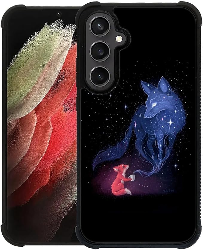 for Samsung Galaxy S23 FE Case, Galaxy Fox Wolf Pattern Graphic Design Girl Boy Soft Silicone Hard Acrylic Shock Protection for Samsung Galaxy S23 FE
