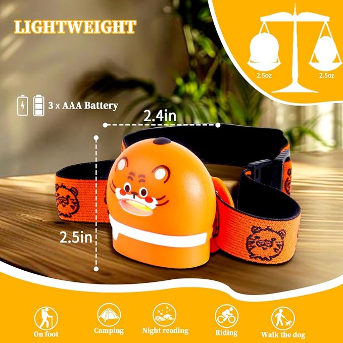 KunHe 8 Pack LED Kids Headlamp with Animal Designs Adjustable Headlight for Camping Running Christmas Stocking Stuffers Christmas Gifts for Girls Boys Batteries Included