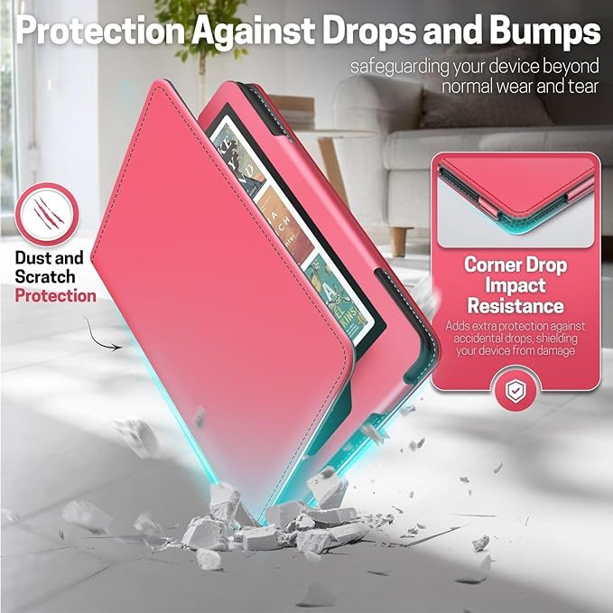 TNP Stand Case for Kindle Paperwhite 12th Generation 2024 / Kindle Colorsoft Signature Edition with Hand Strap & Card Slot - 7" PU Leather Protective Folio Cover with Auto Wake/Sleep, Light Pink