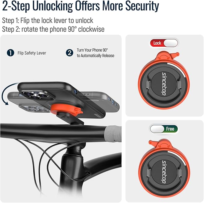 sincetop Bike Phone Mount,Mountain Bicycle Stem Cap Phone Holder,Universal Aluminum Handlebar Phone Clamp,MTB Road Bike Cycling Mobile Phone Clip,Quick Attach/Release-Orange【Series C-1st Gen】