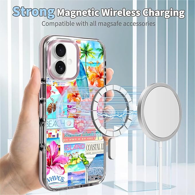 Case for iPhone 16,[Compatible with MagSafe],Coastal Beach Cover Coquette Collage Phone Case Design，for Women Girls Magnetic Clear Cover - Slim, Sleek, & Shockproof Protection