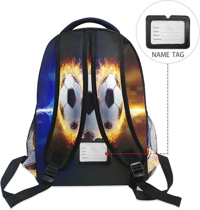 Wamika Soccer Ball Kids Backpack Football Lightning Spark Thunder Boys School Backpacks Girls Preschool Book Bag