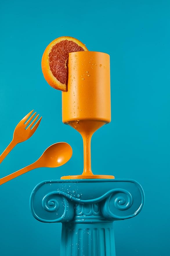 Knork Eco 4 Piece Party Cup, Outdoor Wine Stem, Orange