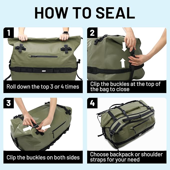 MIER Waterproof Duffel Bag Motorcycle Dry Bag Backpack Large Roll-Top Heavy Duty Dry Duffle Bags for Kayaking Camping Boating Gym Beach Cruise Ship, 60L/80L