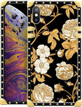 Compatible with iPhone XR Case, Blooming Rose Golden Flower Luxury Golden Decoration for Girl Women Soft TPU Shockproof Protective Hard PC Back for iPhone XR