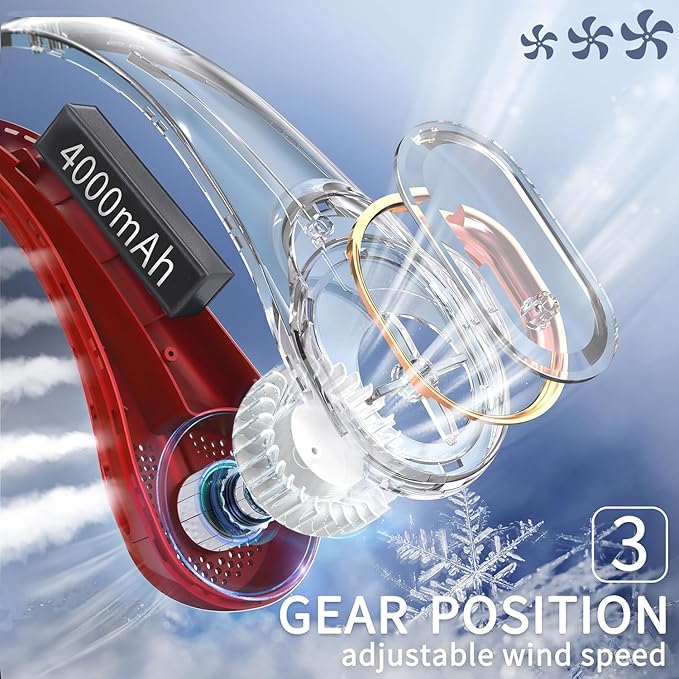 FrSara Neck Fan, Portable Fan Strong Wind, Upgraded 4000mAh, Upgraded Air Volume,360° Cooling, Quiet, No Hair Twisting, Even Air Volume On Both Sides, Non-Slip Material, Short Charging, Long Use Time