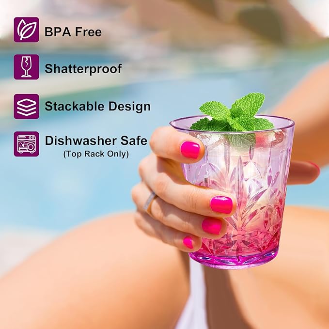 Lily's Home 13.5 oz Unbreakable Premium Drinking Tumblers Set of 4, BPA-Free Dishwasher-Safe Stackable Cups, Mixed Colors Reusable Drinkware for Water, Juice, Indoor, Outdoor Use, Made in Taiwan.