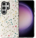 for Samsung Galaxy S25 Ultra Case,HL2 Beige Flower Branch Hybrid 2 Layer Hard Shell Silicone Protective Pattern Design Case