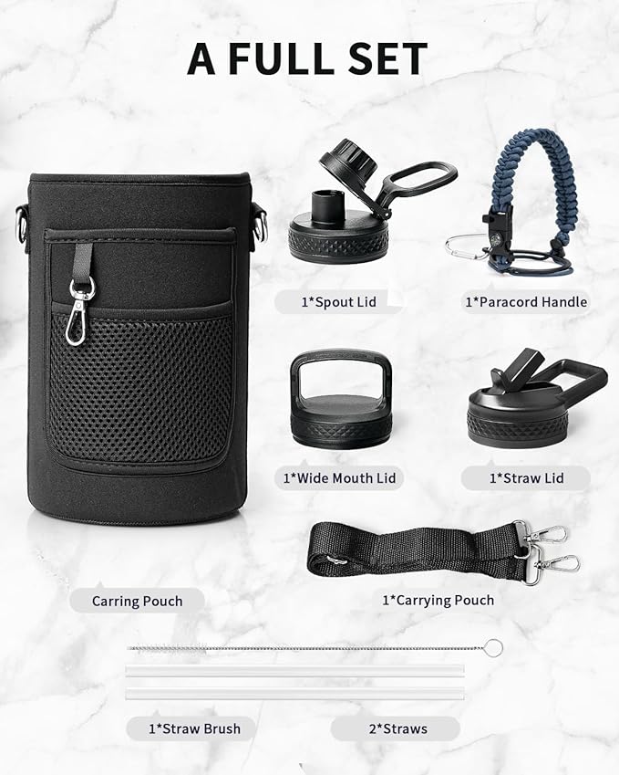 Trebo Water Bottle 64oz with Paracord Handle, Half Gallon Large Vacuum Triple Wall Stainless Steel Insulated Water Jug with Holder Strap Straw Spout Lids, Leakproof Keep Cold & Hot, Grayish purple