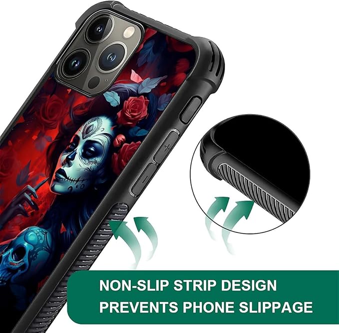 for iPhone 16 Pro Max Case, Skull Lady Rose Pattern Graphic Design Girl Boy Soft Silicone Hard Acrylic Shock Protection for iPhone 16 Pro Max