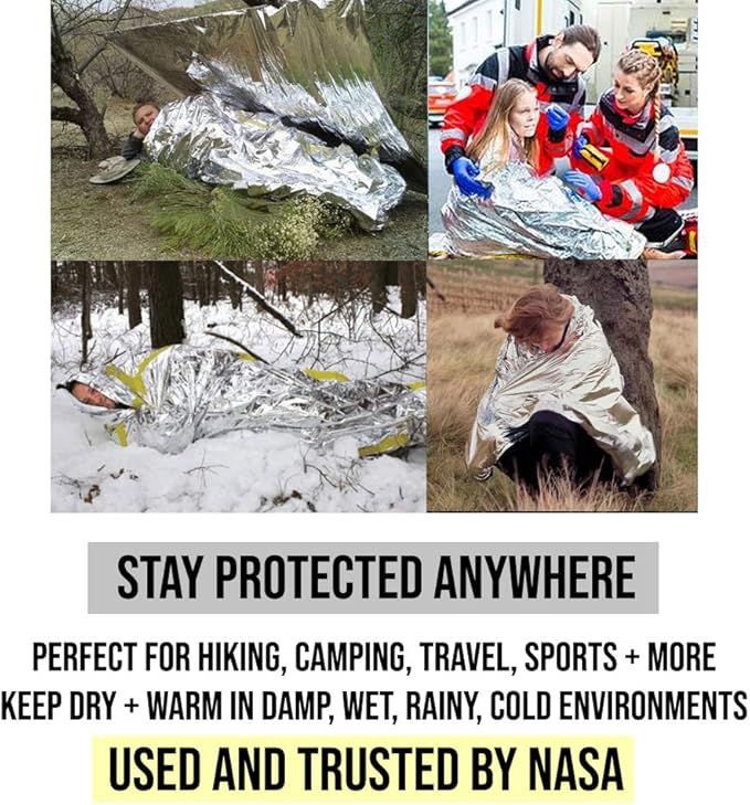 ASA TECHMED Emergency Mylar Thermal Blankets Bulk, Space Blanket Survival kit Camping Blanket, First Aid Kit for Outdoors, Survival, Hiking, Natural Disasters, First Aid, Marathons. 15 Pcs