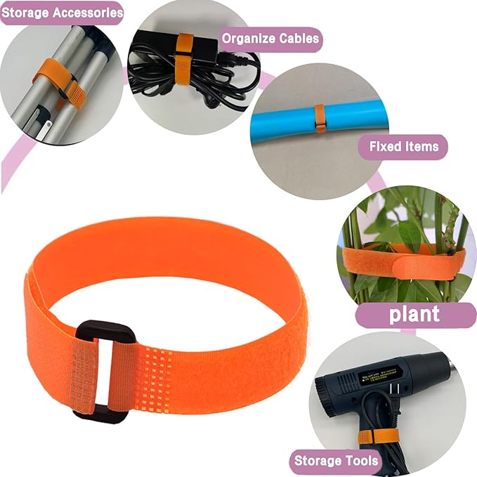 10 Pack (12 x 0.8 Inch) Reusable Fastening Cable Ties and Cable Straps Orange Color,Adjustable Multi-Purpose Hook and Loop Straps Nylon Cable Ties Organizer Fastener Management Wire Straps