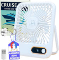 Cruise Fan Cabin Approved Carnival & Royal Carribbean Essentials With Magnetic Hook - Rechargeable Long Battery Life, USB-A & USB-C - Small Desk Fan - Folding & Portable, Plug-In And Battery Powered