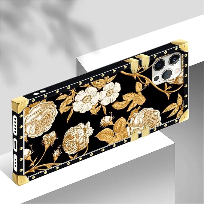 Compatible with iPhone 12 Pro Max Case, Blooming Rose Golden Flower Luxury Golden Decoration for Girl Women Soft TPU Shockproof Protective Hard PC Back for iPhone 12 Pro Max
