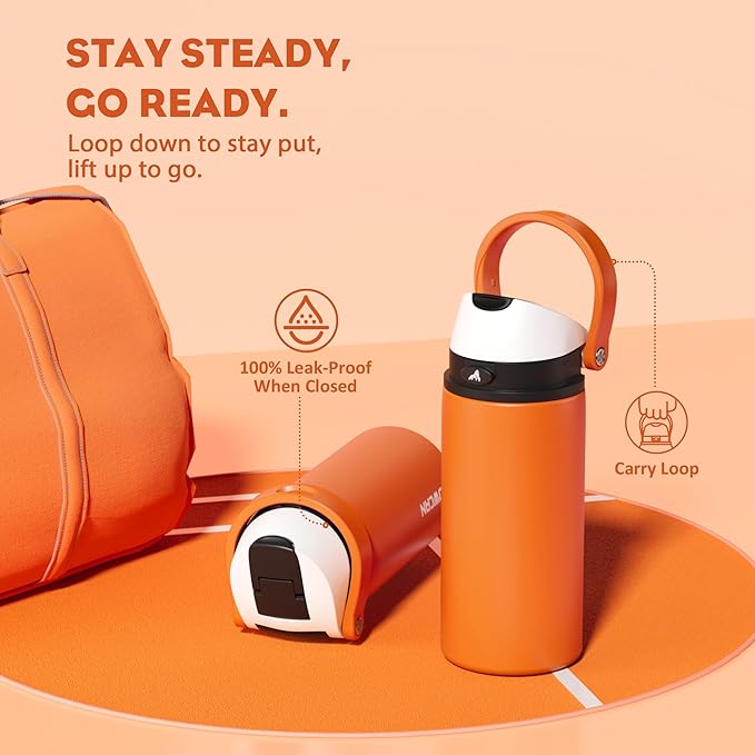 POWCAN 18 oz Steel Insulated Water Bottle: 2-in-1 Push-Button Spout & Quick-Flip Straw, Leakproof, Cold 24Hrs, Lockable, Fits Car Cup Holder, Ideal for Sports, Trip, Gym, School, Gift (Sunny Puppy)