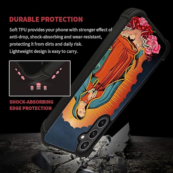 for Samsung Galaxy S23 FE Case, Red Virgen Guadalupe Pattern Graphic Design Girl Boy Soft Silicone Hard Acrylic Shock Protection for Samsung Galaxy S23 FE