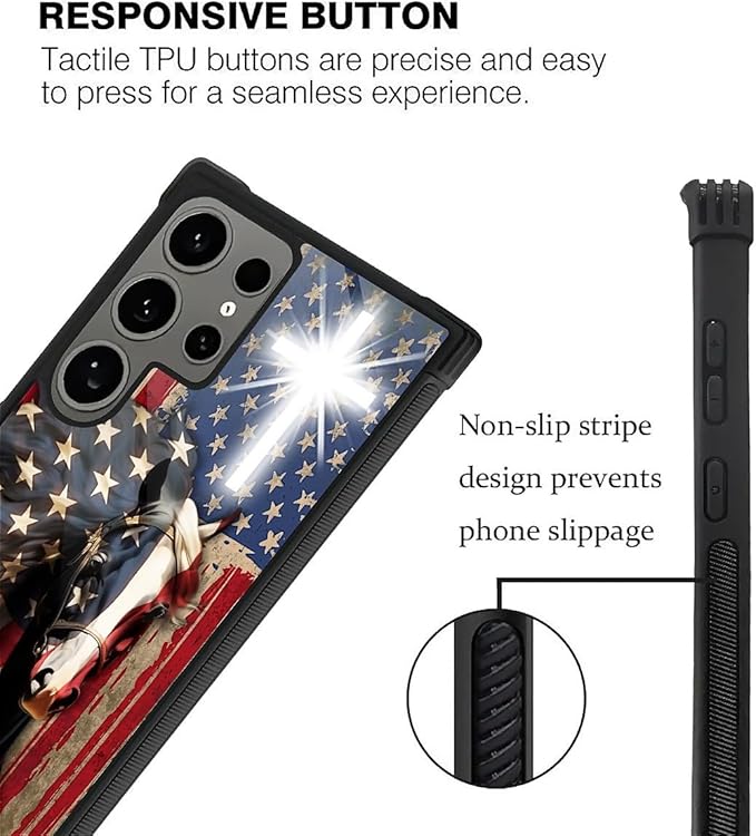 for Samsung Galaxy S24 Ultra Case, Red American Flag Horse Cross Pattern Graphic Design Girl Boy Soft Silicone Hard Acrylic Shock Protection for Samsung Galaxy S24 Ultra