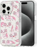 MOSNOVO Case for iPhone 15 Pro, [Buffertech 6.6ft Military-Grade Drop Protection] [Anti Peel Off Tech] Clear TPU Bumper Phone Case Cover Design - Pink Axolotl