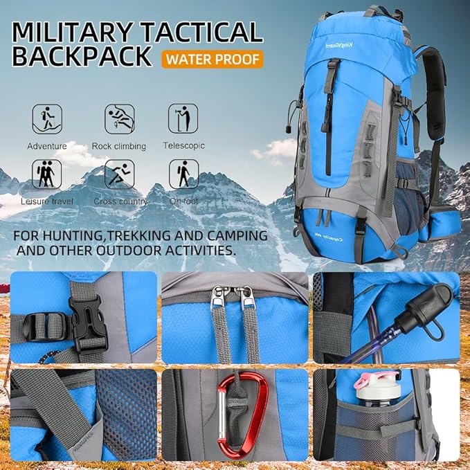 King'sGuard 60L Hiking Backpack for Men and Women Lightweight Camping Hiking Backpack with Rain Cover Large Waterproof Travel Backpack Backpacking Pack (Blue)