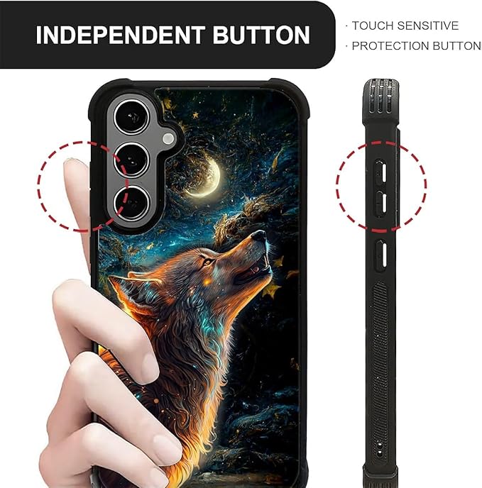 for Samsung Galaxy S24 S25 Plus Case, Star Cave Hungry Wolf Pattern Graphic Design Girl Boy Soft Silicone Hard Acrylic Shock Protection for Samsung Galaxy S24 S25 Plus