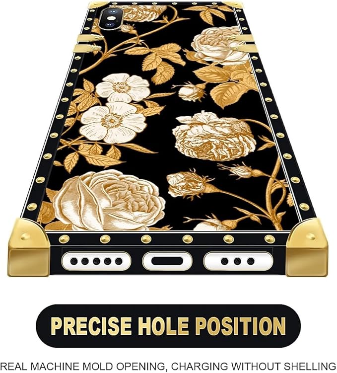 Compatible with iPhone XR Case, Blooming Rose Golden Flower Luxury Golden Decoration for Girl Women Soft TPU Shockproof Protective Hard PC Back for iPhone XR