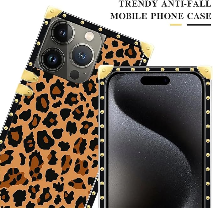 Compatible with iPhone 16 Pro Case, Brown Leopard Texture Luxury Golden Decoration for Girl Women Soft TPU Shockproof Protective Hard PC Back