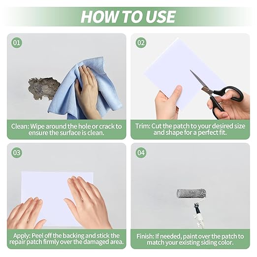 Vinyl Siding Repair Kit - 10 Pieces White Self-Adhesive Siding Patch, PVC Vinyl Fence Parts, Vinyl Weatherproof Siding Repair Tape for Cracks, Holes & Scratches